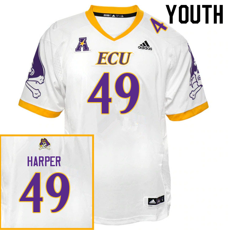 Youth #49 Alex Harper ECU Pirates College Football Jerseys Sale-White - Click Image to Close